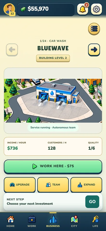 Grow your businesses — English pre-release gameplay from Homeless to Millionaire