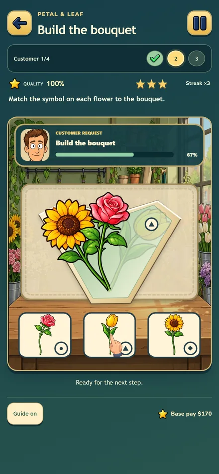Florist minigame — English pre-release gameplay from Homeless to Millionaire