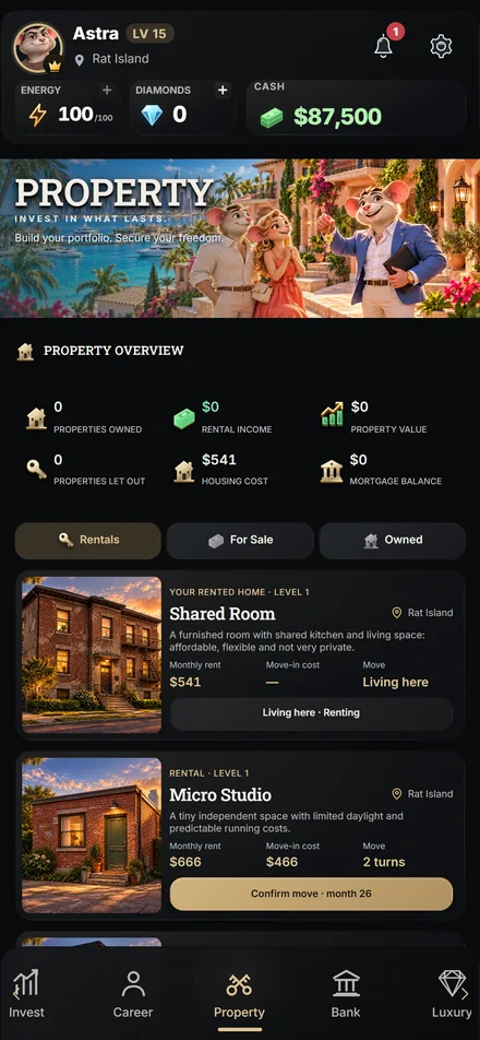 Find your next property — English pre-release gameplay from Cashflow Rats